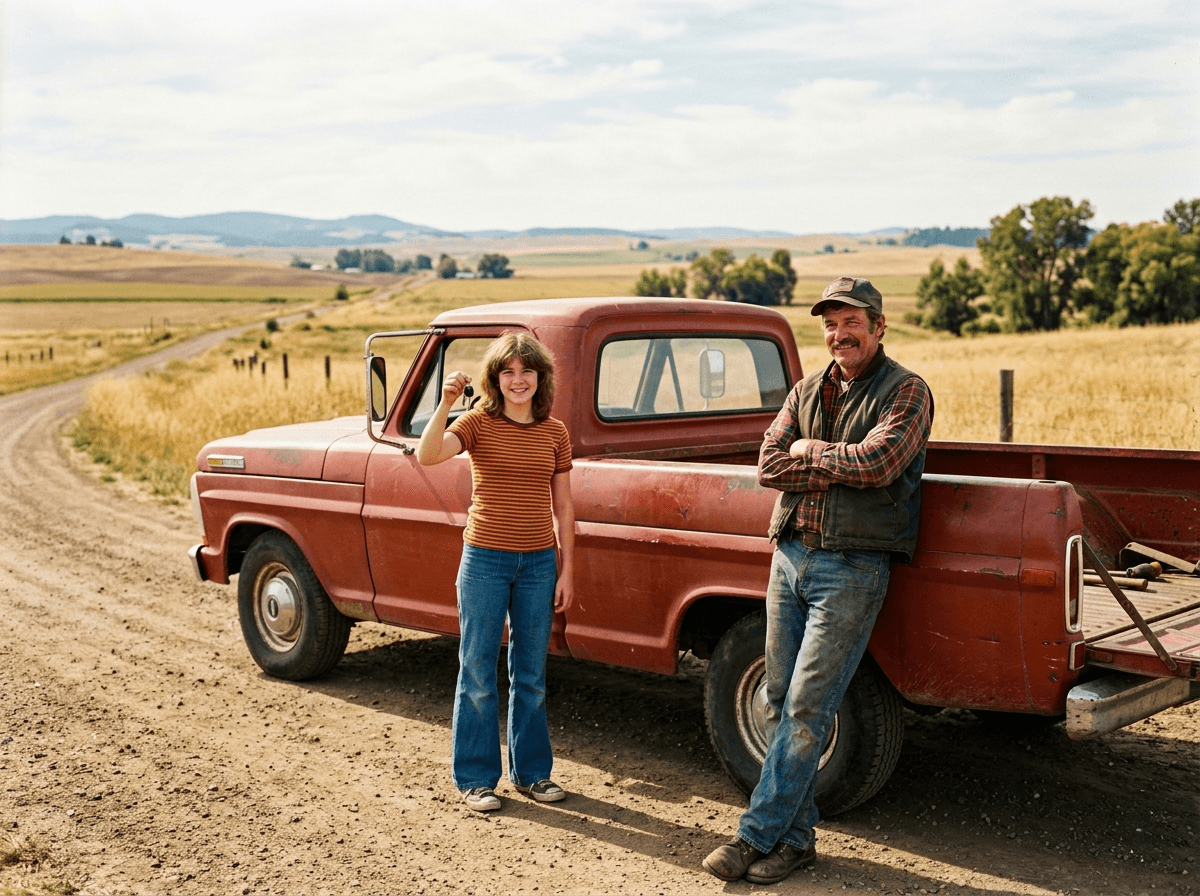 Keys to the pickup, out on the farm road
