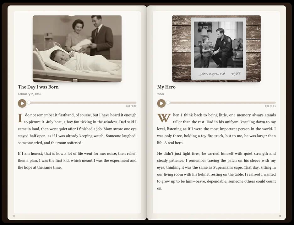 Living book view with recorded stories