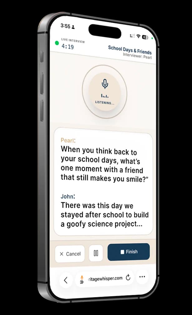 Pearl digital guide leading a story recording conversation